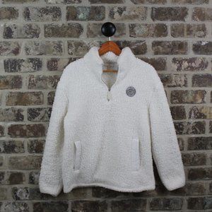 Ivory Ella Cream Sherpa Pockets Style 1/3 Zipper Pullover Pockets Womens S